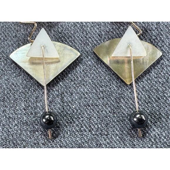 Vintage Artisan Made Abstract Post Modern Mixed Metal Earrings - Picture 5 of 6